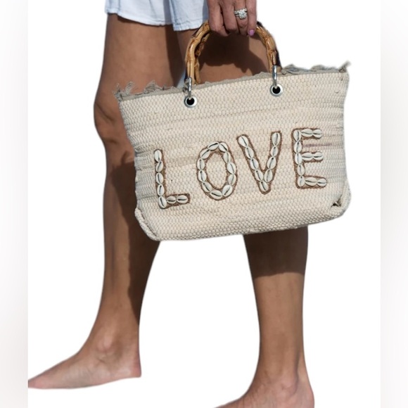 Beach Queen 16”x21” Large Cotton Woven Beach Bag, Lined, Zipper Natural Shells - Picture 2 of 7